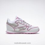 أطفال أبيض ftwr / وردي icono حذاء بيبا بيج جلد كلاسيكي - مرحلة ما قبل المدرسة Reebok 0NZ0F1443 - Image 2