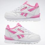 أطفال ftwr أبيض / وردي ذري حذاء ستيب اند فلاش جلدي كلاسيكي - طفل صغير Reebok 0NZ0F1377 - Image 9