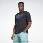 رجال أسود تي شيرت ليس ميلز قبل الموسم Reebok 0NZ0F1308