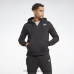 رجال أسود سترة بقلنسوة بسحاب كامل Reebok 0NZ0F1342