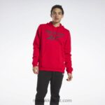 رجال ناقلات الأحمر / الأسود كنزة بغطاء للرأس بشعار الماركة Reebok 0NZ0F1283