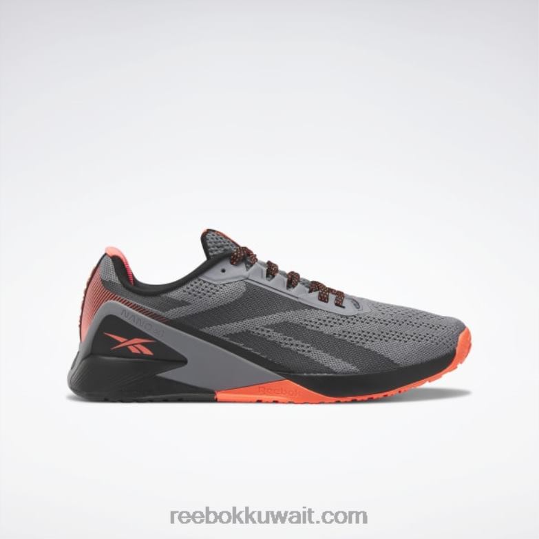 أسود أساسي / رمادي نقي 5 / توهج برتقالي حذاء تدريب نانو x1 للرجال Reebok 0NZ0F1044