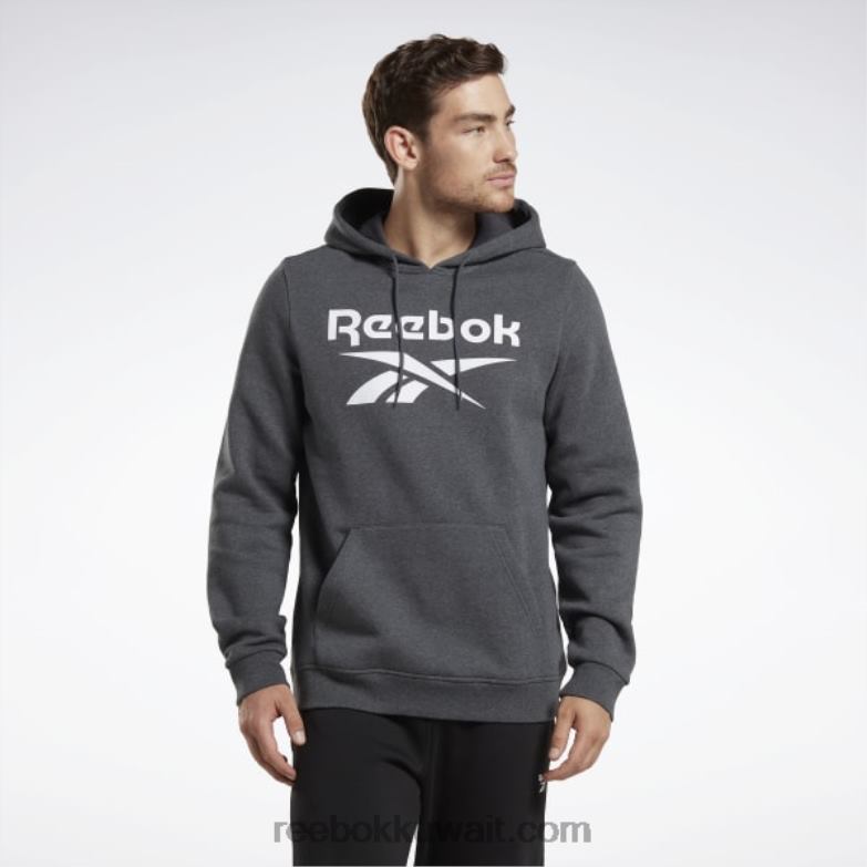 رجال هيذر رمادي غامق كنزة بغطاء للرأس بشعار الماركة Reebok 0NZ0F1205