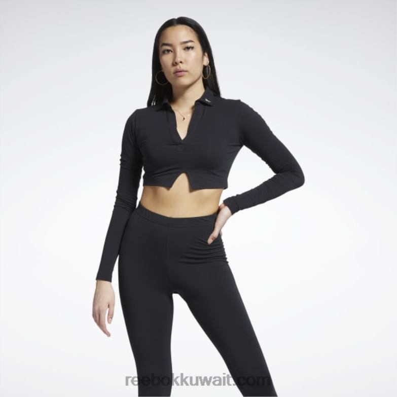 نحيف أسود بلوزة بولو كلاسيكية بأكمام طويلة Reebok 0NZ0F669