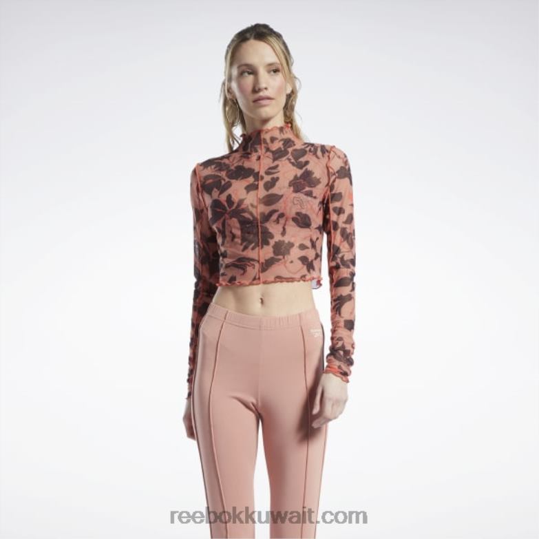 نحيف كانيون كورال قميص شبكي بأكمام طويلة وطبعة أزهار كلاسيكية Reebok 0NZ0F706