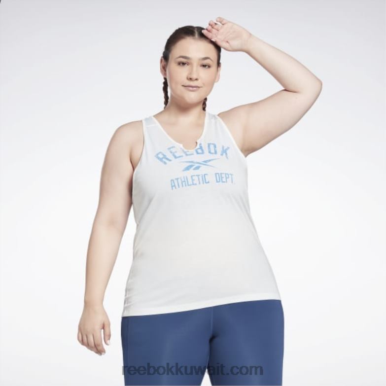 نحيف أبيض قميص علوي بدون أكمام بشعار كبير جاهز للتمرين (مقاس كبير) Reebok 0NZ0F814