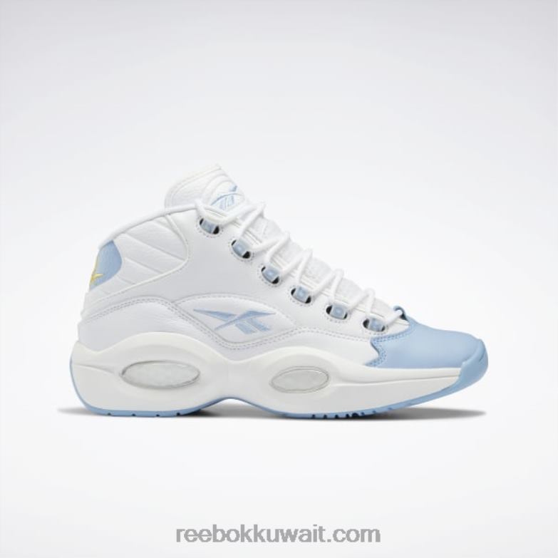 رجال أبيض ftwr / أزرق سائل / أصفر سام السؤال منتصف أحذية كرة السلة Reebok 0NZ0F1028